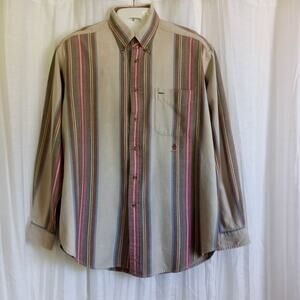 Vintage Tommy Hilfiger Striped Shirt Crest Colorful Cotton Button Up Collar SZ L